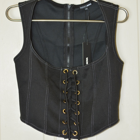 Fashion Nova Black Corset Tank Top - Picture 1 of 11